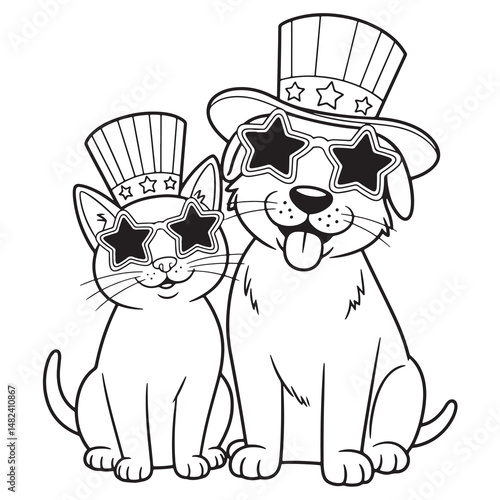 Cute Puppy with Patriotic Hat Coloring Page – Fourth of July Kids Activity Sheet