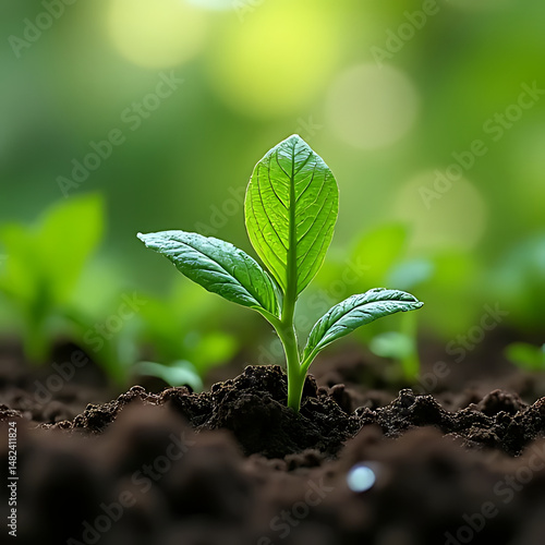 watering green seedlings with rain in garden