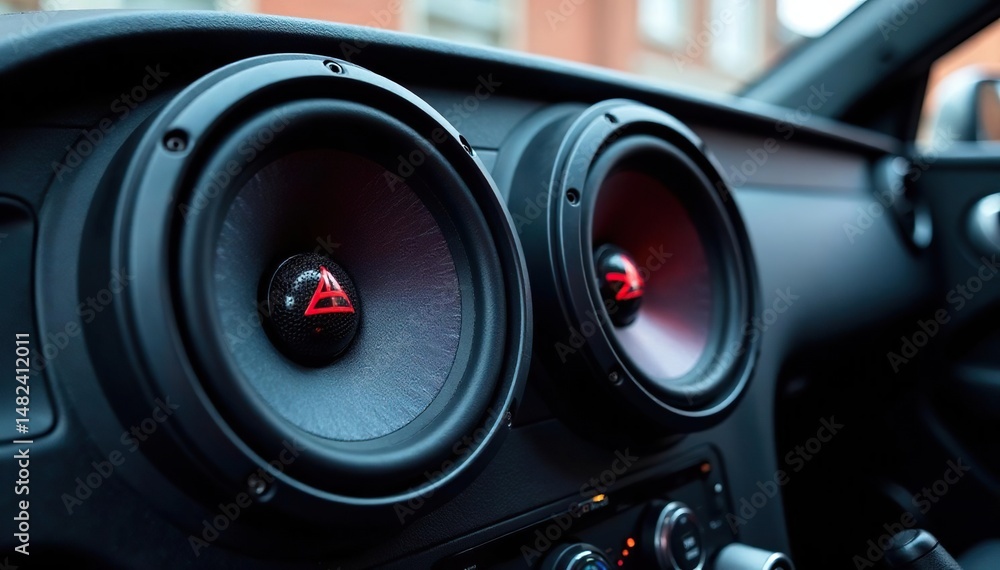High-quality car speakers installed in a vehicle's interior , speakers, automotive, woofers High-quality car speakers installed in a vehicle's interior , speakers, automotive, woofers