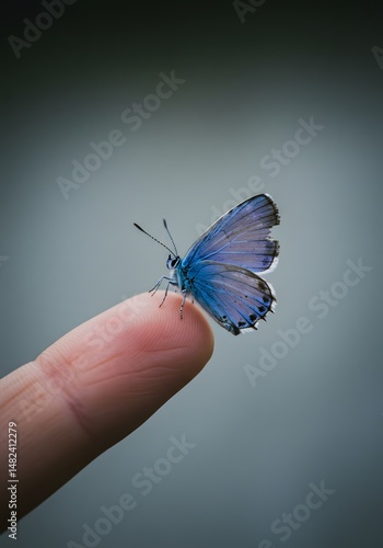 Small Blue Butterfly on a Finger