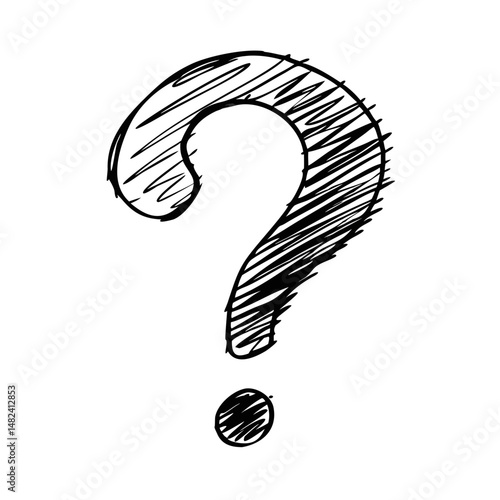 Sketched black question mark with bold outline