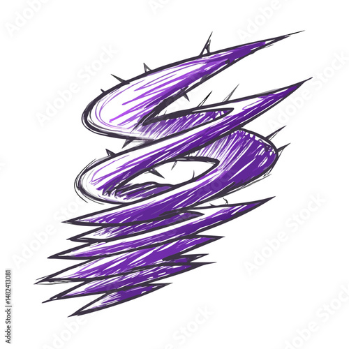 Purple spiral scribble with expressive motion lines