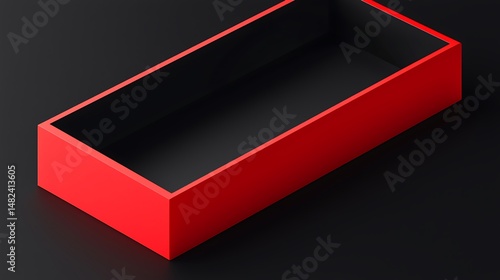 Isometric View of a Red Rectangular Box on Black Surface