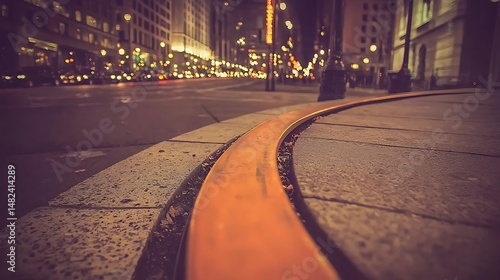 Low-Angle View of City Street at Night with Illuminated Lights