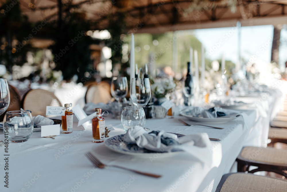 Fototapeta premium Elegant variety of wedding table decor & flowers