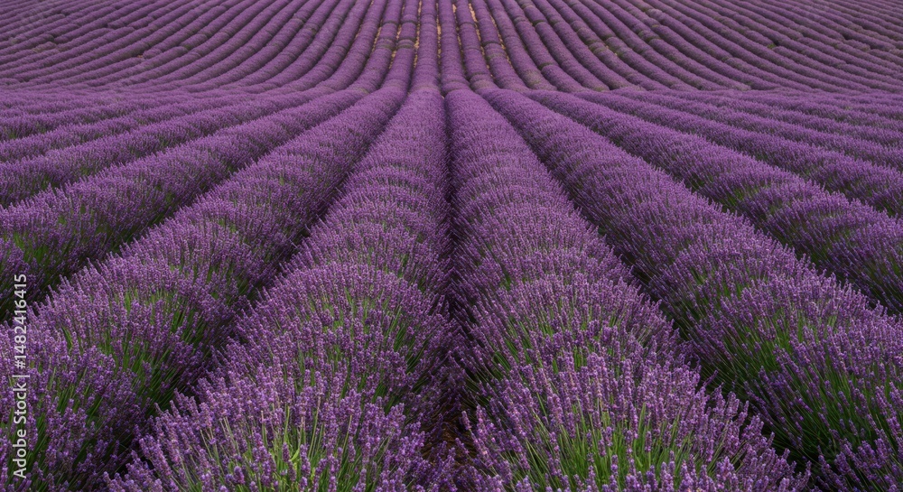 Obraz premium Expansive lavender field with vibrant purple rows under a clear sky