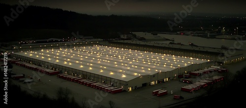 Nighttime Aerial View of Illuminated Distribution Center