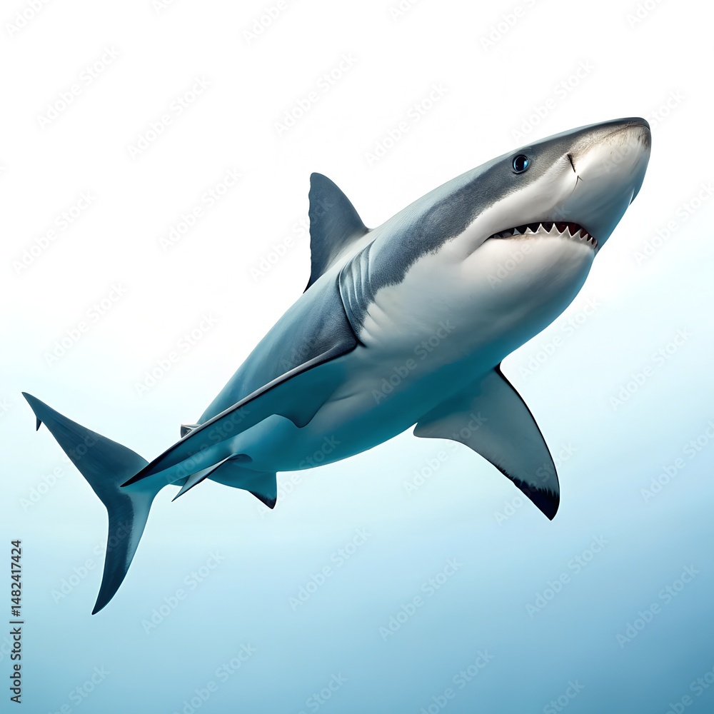 Fototapeta premium Powerful White Shark Isolated on White