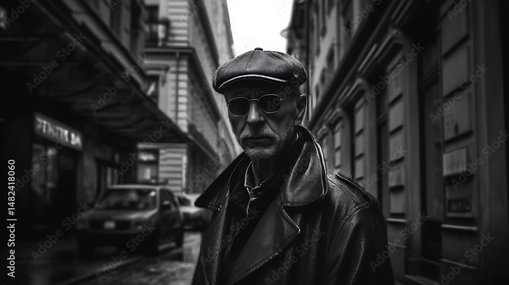 Man in Hat with Urban Street. Man in Hat with Urban Street.