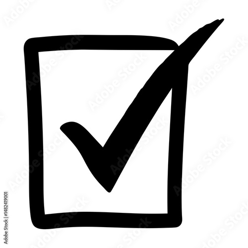 Hand drawn check mark in a square box, indicating completion and success