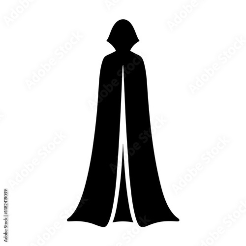 Dark Black Silhouette of a Cloaked Figure Standing on a White Backdrop