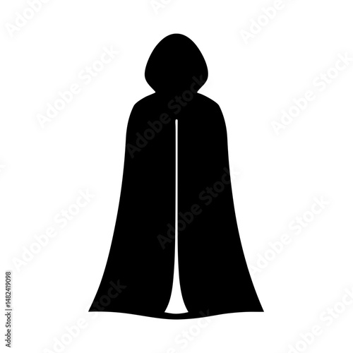 Mysterious figure in cloak or cape with hood, shrouded in shadows