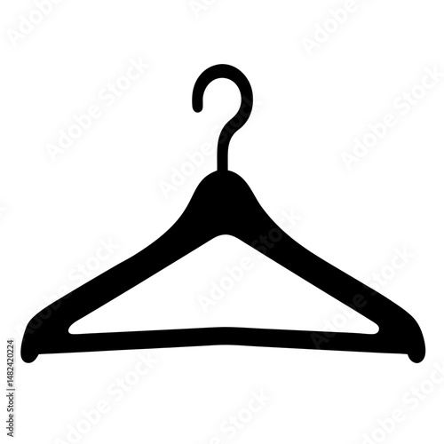A black silhouette illustration of a clothing hanger on a white background