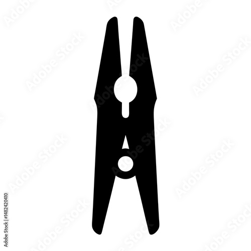 Simple black silhouette illustration of a common clothes peg or clothespin