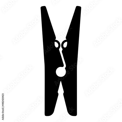 A simple silhouette of a wooden clothespin isolated on a white background