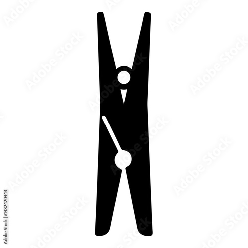 A simple black and white illustration of a classic clothespin
