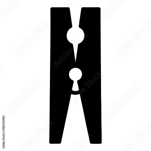 Isolated black silhouette of a clothes peg or clothespin on white background