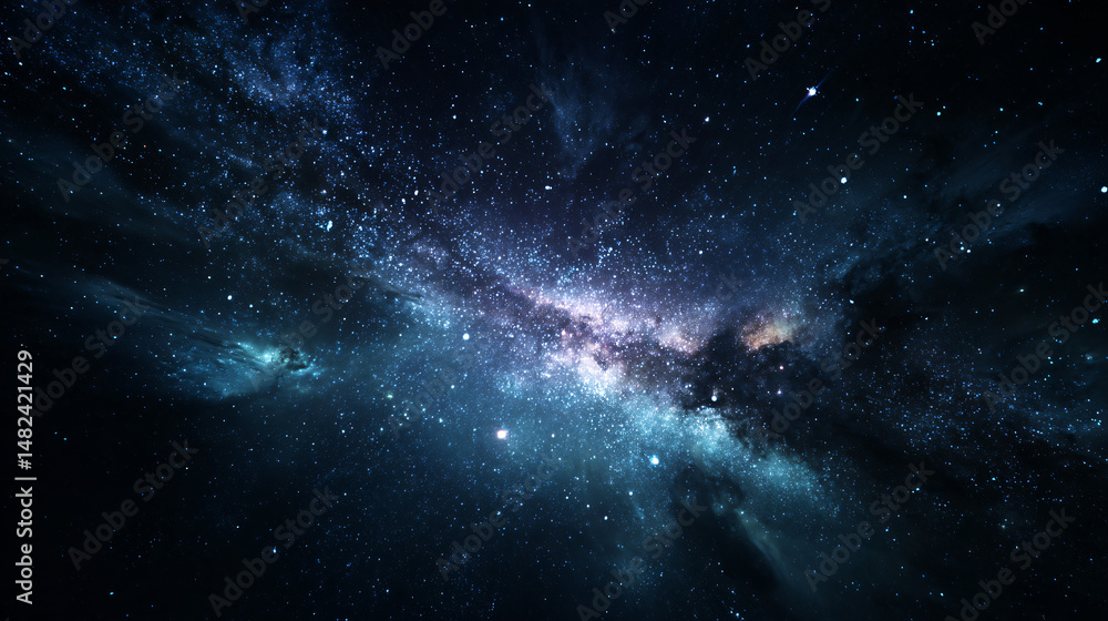Obraz premium A serene galaxy with hues of deep blue, light blue, and a touch of golden light.