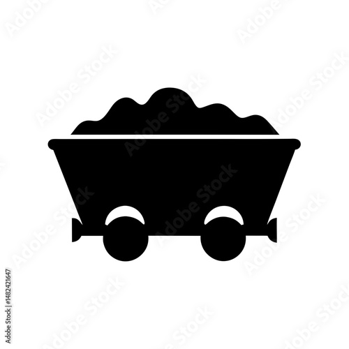 Full mine cart icon on wheels carrying coal for extraction process
