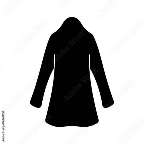 Silhouette of a fashionable long sleeved overcoat, isolated on white backdrop