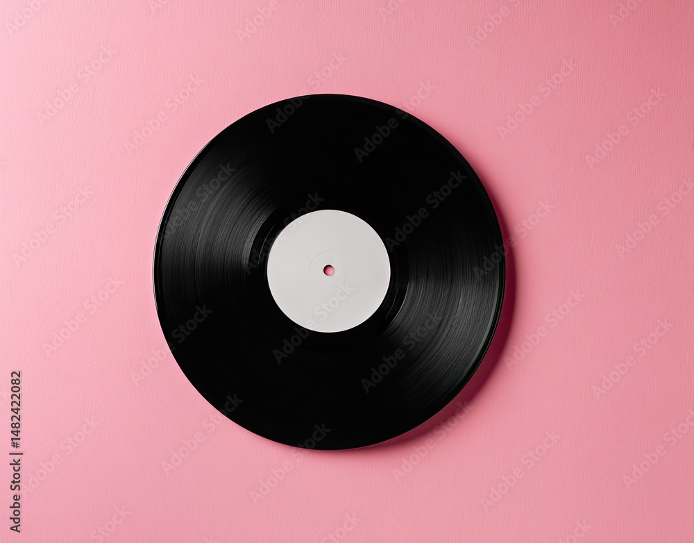 Obraz premium A black vinyl record on a pink background