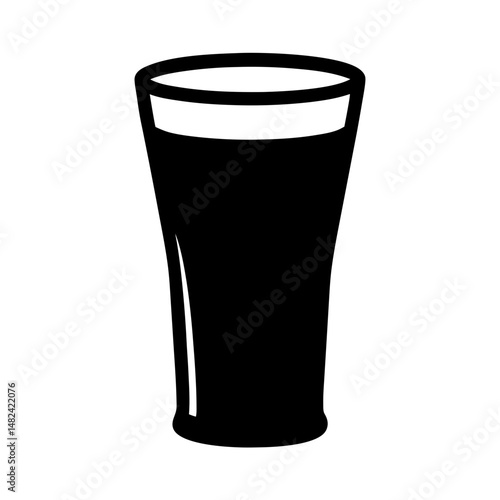 Black silhouette of a full glass of drink on a white background