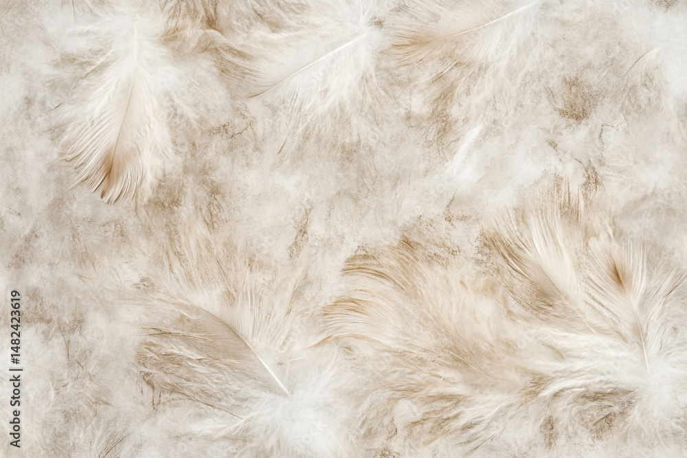 Soft beige feathers on a textured background a delicate and airy image Soft beige feathers on a textured background a delicate and airy image