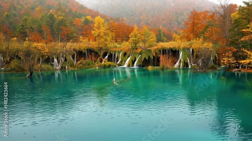 Autumnal Cascades: Turquoise Lake in Plitvice