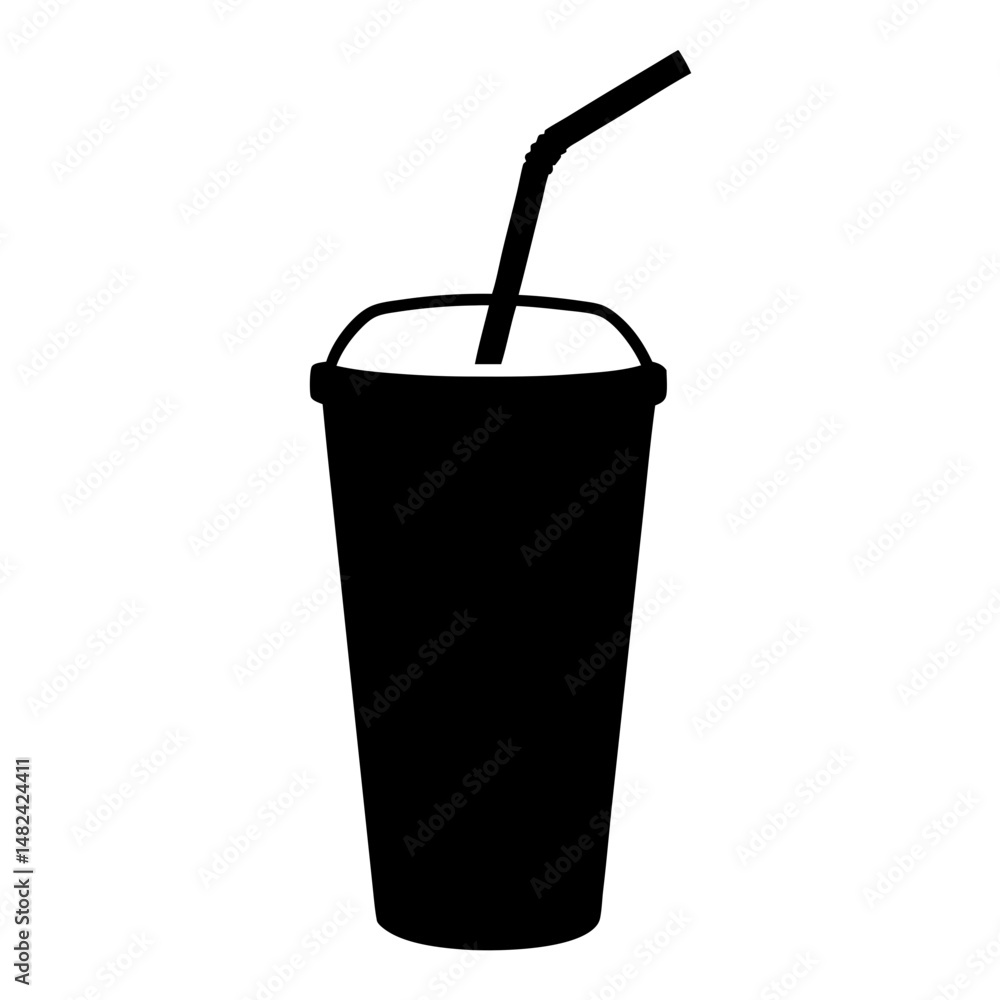 Silhouette of a cold beverage with a straw inside the drink container Silhouette of a cold beverage with a straw inside the drink container