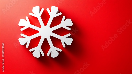 White Snowflake on Red Background with Dramatic Shadow and Textu