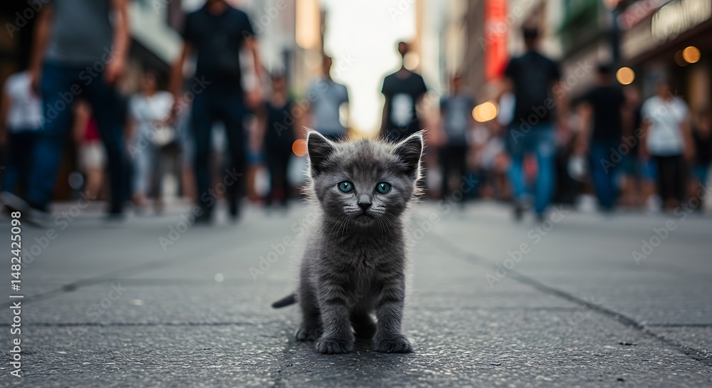 Fototapeta premium Adorable Kitten in City Street