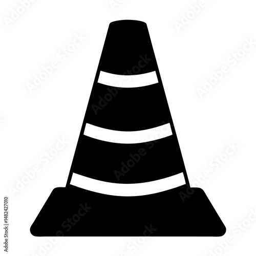 Silhouette illustration of a standard traffic cone with horizontal reflective stripes