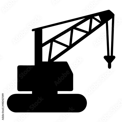 Silhouette of a heavy duty construction crane with boom and hoist
