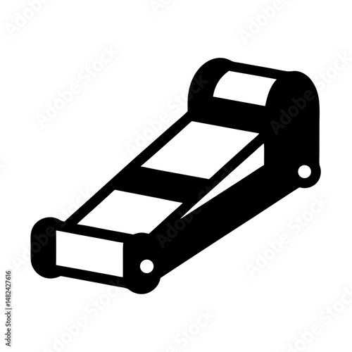 A simplified representation of a floor jack tool for lifting vehicles, black silhouette