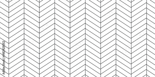 White chevron herringbone parquet floor seamless pattern with diagonal panels. Vector wooden or brick wall texture. Modern interior background. Outline monochrome wallpaper.
