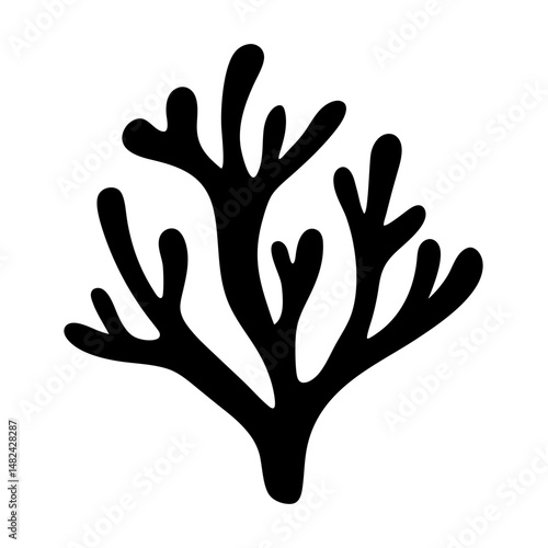 Stylized black seaweed or coral silhouette illustration with white background