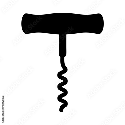 A black and white silhouette illustration of a wine bottle corkscrew tool