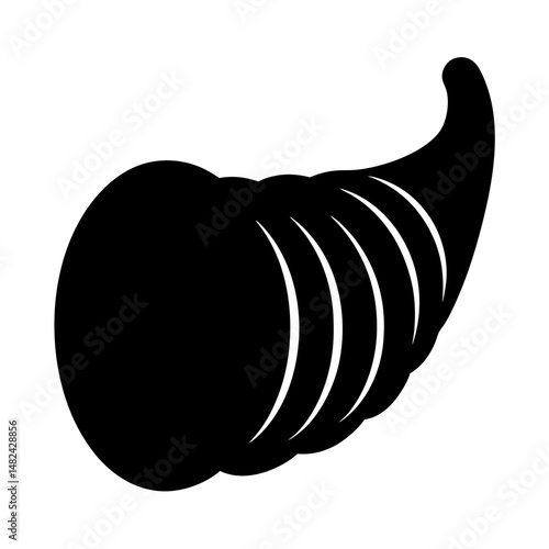 Stylized Black Silhouette Depiction of a Cornucopia, Symbol of Abundance and Harvest