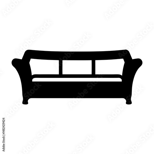 A solid black silhouette of a three seat sofa illustration image