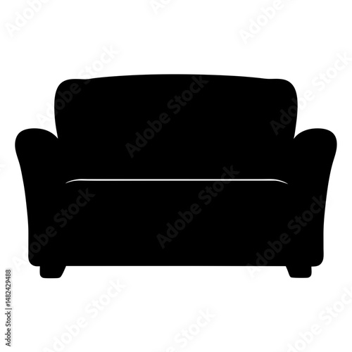 Black silhouette of a cozy loveseat with plump cushions and armrests