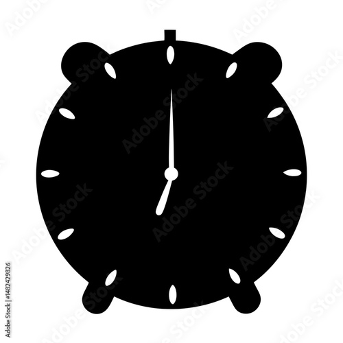 Stylized vintage black alarm clock with two bells showing seven o clock