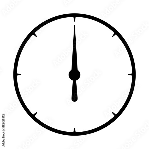 Simple black and white clock face showing twelve o'clock, minimalistic design
