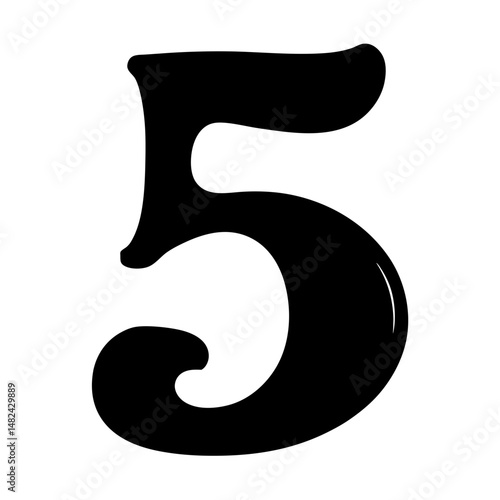 Bold artistic representation of the number five in black and white design