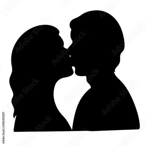 Silhouette of a couple sharing a kiss, expressing love and affection beautifully