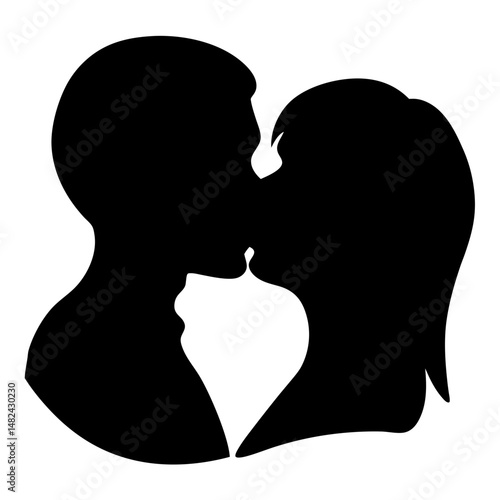 Silhouette of a loving couple sharing an intimate kiss in stark contrast