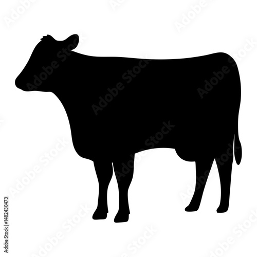 Monochrome silhouette illustration of a Holstein Friesian cow standing in profile