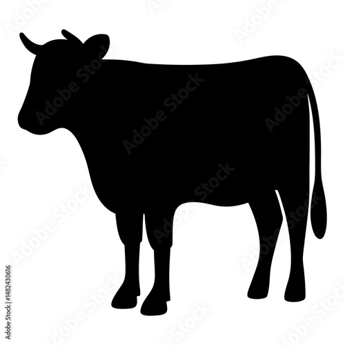 Silhouette of a dairy cow standing isolated against a white background