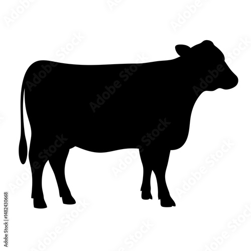 Silhouette of a beef cow standing profile on white background livestock illustration