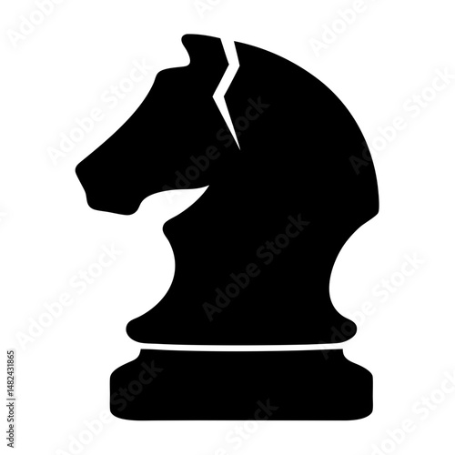 A fractured knight chess piece stands alone in stark black and white