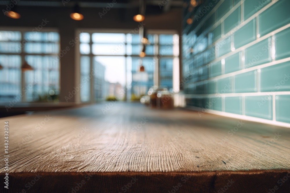 custom made wallpaper toronto digitalModern cafe interior, wooden table, teal tiles